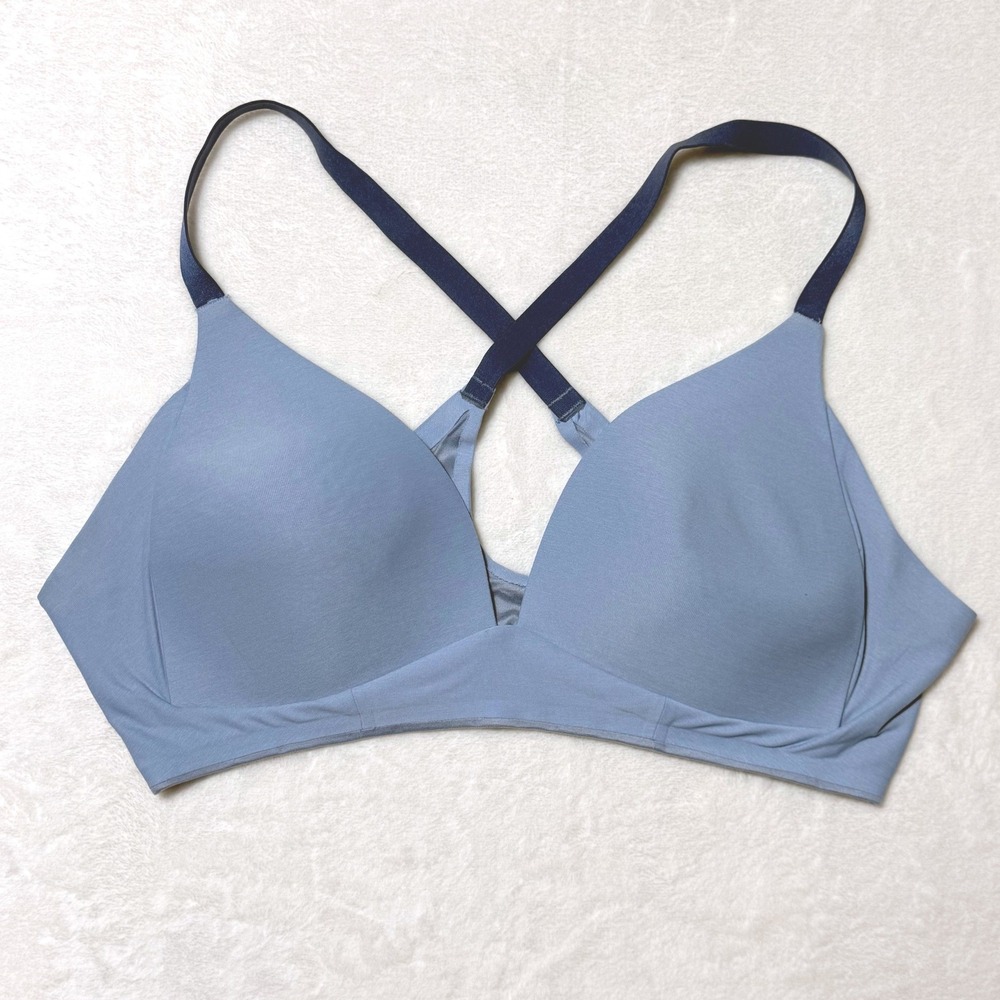Aerie Blue Sunnie Wireless Bra 36C Lightly Lined Criss Cross Straps Comfort